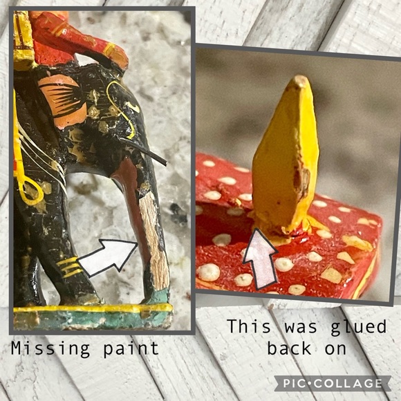 Vintage Wooden Elephant & Rider Figurines - Picture 16 of 16